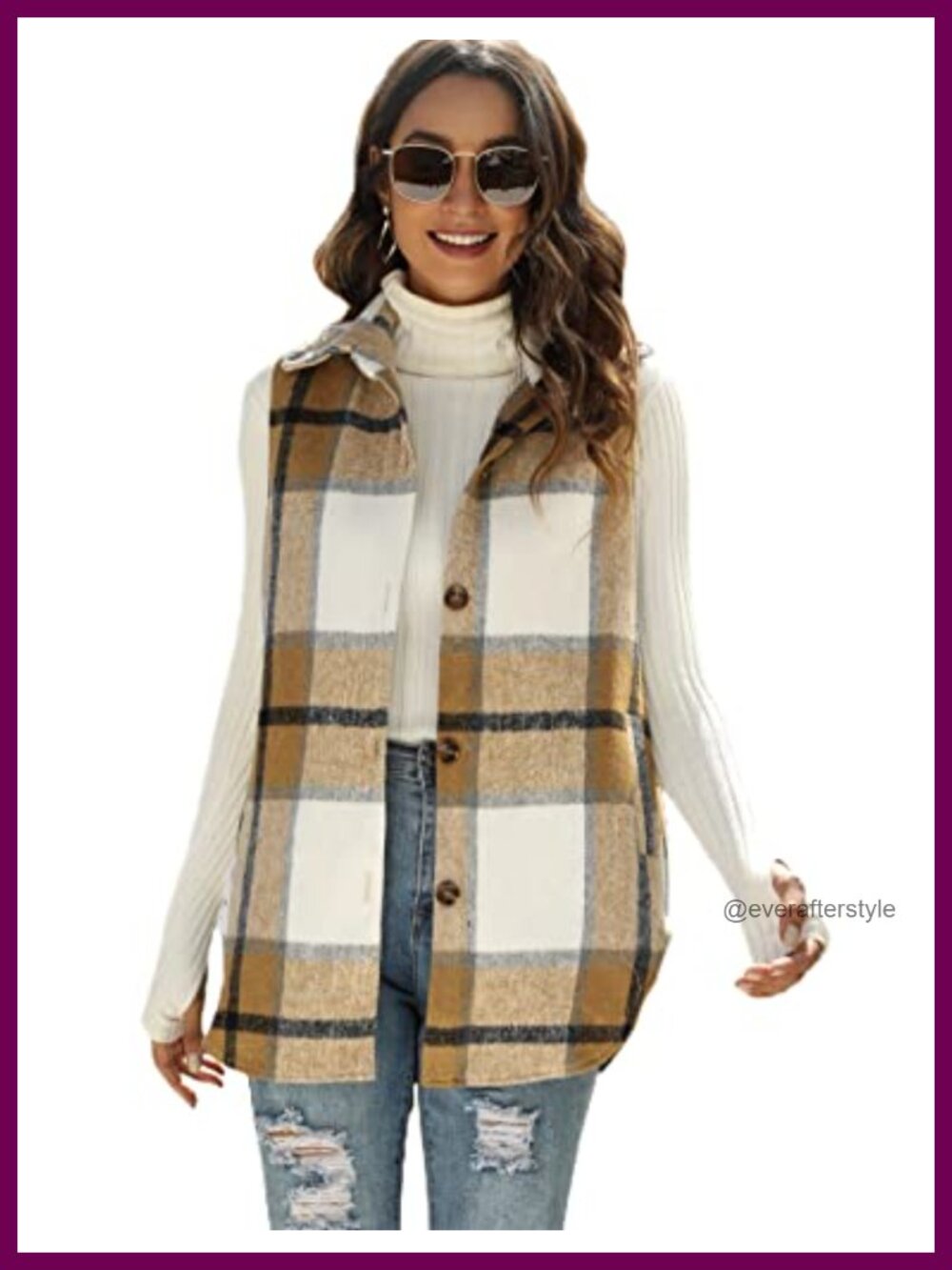 Plaid Flannel Sleeveless Shacket Vest Button Down Layering Fall
